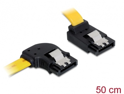 Cablu SATA III 6 Gb/s unghi stanga - sus cu fixare 50cm, Delock 82837