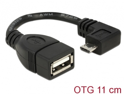 Cablu OTG USB 2.0 la micro USB-B in unghi 11cm, Delock 83104