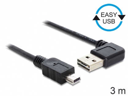 Cablu EASY-USB 2.0 tip A unghi stanga/dreapta la mini USB-B 2.0 T-T 3m Negru, Delock 83380
