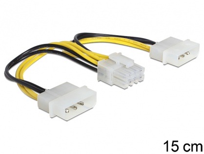 Cablu de alimentare EPS 8 Pini la 2 x Molex 4 pini 15cm, Delock 83410