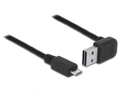 Cablu EASY-USB 2.0 tip A unghi sus/jos la micro USB-B T-T 1m Negru, Delock 83535