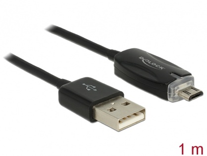 Cablu de date + incarcare USB la micro USB-B 2.0 cu LED 1m, Delock 83573
