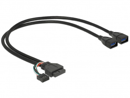 Cablu pin header USB 3.0 + USB 2.0 pin header la  2 x USB 3.0-A M-M 45cm, Delock 83829