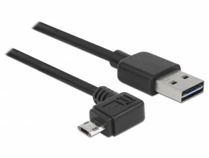 Cablu EASY-USB 2.0 tip A la micro USB-B EASY-USB unghi stanga/dreapta T-T 2m Negru, Delock 83853 