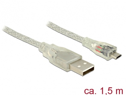 Cablu USB la micro USB-B 2.0 T-T 1.5m transparent, Delock 83899