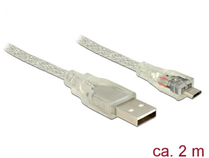 Cablu USB la micro USB-B 2.0 T-T 2m transparent, Delock 83901