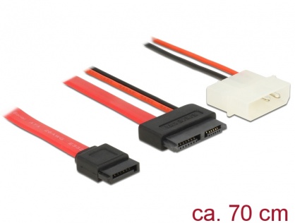 Cablu Slim SATA la SATA 7 pini + 2 pini alimentare M-T 70cm, Delock 84791