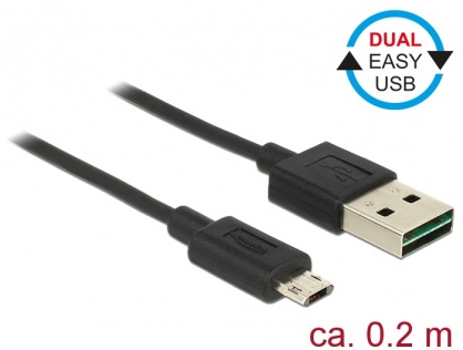 Cablu EASY-USB 2.0 tip A la EASY-USB 2.0 tip Micro-B T-T Negru 0.2m, Delock 84804