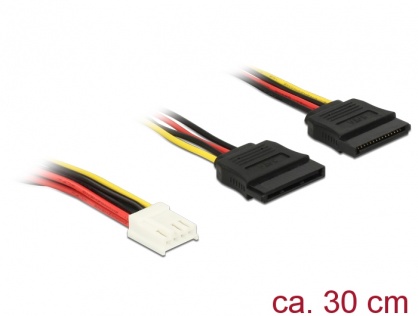 Cablu de alimentare Floppy 4 pini la 2 x SATA 15 pini 30cm, Delock 84859