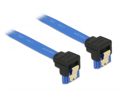 Cablu SATA III 6 Gb/s unghi jos/jos Bleu 10cm, Delock 85094