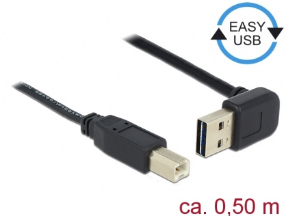 Cablu EASY-USB 2.0 tip A unghi sus/jos la USB-B T-T 0.5m Negru, Delock 85183