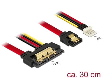 Cablu de date + alimentare SATA 22 pini 6 Gb/s cu clips la Floppy 4 pini tata + SATA 7 pini 30cm, Delock 85232