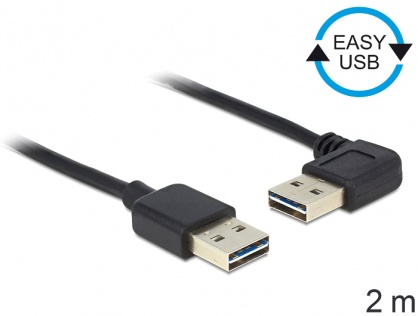 Cablu EASY-USB 2.0 tip A la EASY-USB 2.0 tip A unghi stanga/dreapta T-T 2m negru, Delock 85557 