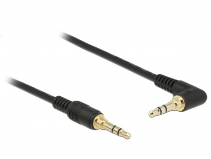 Cablu Stereo Jack 3.5 mm 3 pini (pentru smartphone cu husa) unghi 1m T-T Negru, Delock 85566