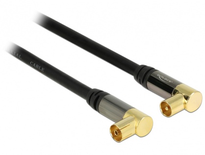 Cablu prelungitor antena IEC Plug la IEC Jack RG-6/U 1m unghi Negru, Delock 88781