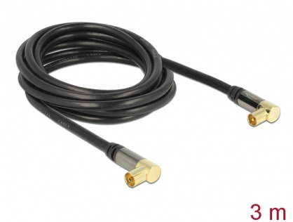 Cablu prelungitor antena IEC Plug la IEC Jack RG-6/U 3m unghi Negru, Delock 88916
