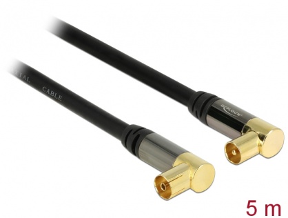 Cablu prelungitor antena IEC Plug la IEC Jack RG-6/U 5m unghi Negru, Delock 88917