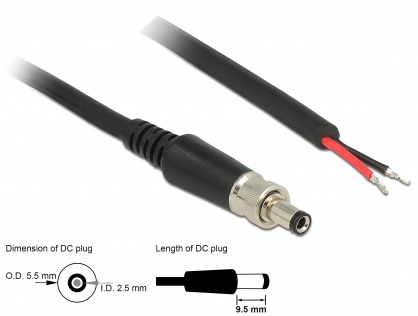 Cablu de alimentare DC 5.5 x 2.5 x 9.5 mm la fire deschise 95cm, Delock 89908