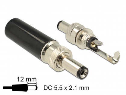 Conector tata DC 5.5 x 2.1 mm lungime 12.0 mm, Delock 89915