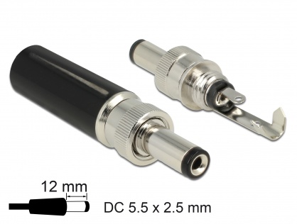 Conector tata DC 5.5 x 2.5 mm cu lungime 12.0 mm, Delock 89916