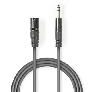 Cablu audio balansat jack stereo 6.35mm la XLR 3 pini T-T 5m Gri, Nedis COTH15100GY50