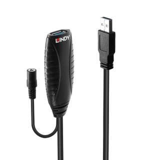 Cablu prelungitor activ USB 3.0 T-M 15m Negru, Lindy L43099