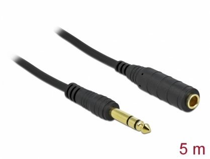 Cablu prelungitor audio jack stereo 6.3mm 3 pini T-M 5m Negru, Delock 86767