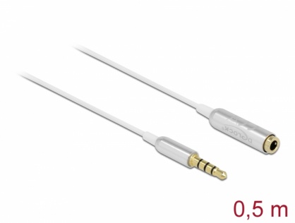 Cablu prelungitor Ultra Slim jack stereo 3.5mm 4 pini T-M 0.5m Alb, Delock 66072