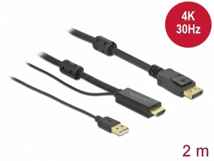 Cablu HDMI la DisplayPort 4K30Hz cu alimentare USB T-T 2m, Delock 85964