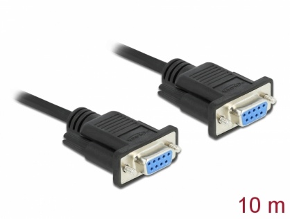 Cablu serial RS-232 Sub-D9 nullmodem M-M 10m Negru, Delock 86604