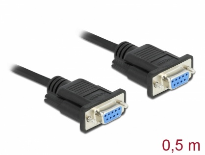 Cablu serial RS-232 Sub-D9 nullmodem M-M 0.5m Negru, Delock 86614