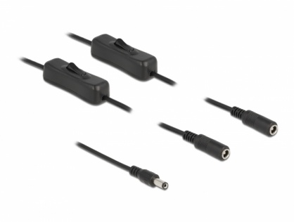 Cablu de alimentare DC 5.5 x 2.1 mm la 2 x DC 5.5 x 2.1 mm T-M cu switch On/Off 1m, Delock 86794