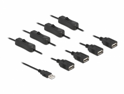 Cablu de alimentare USB-A la 4 x USB-A T-M cu switch On/Off 1m, Delock 86805