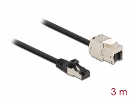 Cablu prelungitor retea RJ45 S/FTP Cat.6A 3m Negru, Delock 87029