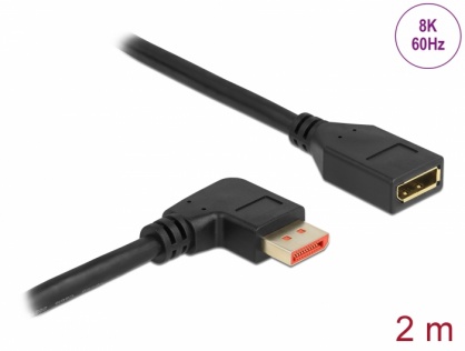 Cablu prelungitor Displayport 8K60Hz/4K240Hz HDR unghi dreapta/drept T-M 2m, Delock 87078