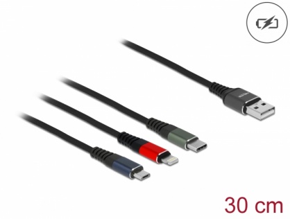 Cablu de incarcare USB-A la Lightning / Micro USB / USB Type C 0.3m, Delock 87236