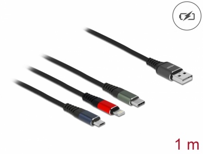 Cablu de incarcare USB-A la Lightning / Micro USB / USB Type C 1m, Delock 87277