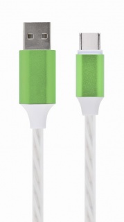 Cablu USB 2.0 la USB type C LED light effect 1m. Gembird CC-USB-CMLED-1M-green