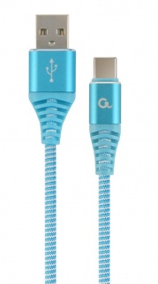 Cablu USB 2.0 la USB-C Turcoaz brodat 1m, Gembird CC-USB2B-AMCM-1M-VW