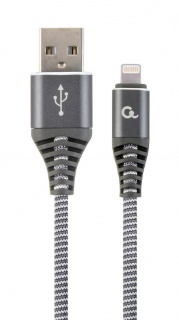 Cablu date + incarcare USB la iPhone Lightning Premium 2m Silver/Alb, Gembird CC-USB2B-AMLM-2M-WB2