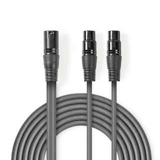 Cablu audio XLR 3 pini la 2 x XLR 3 pini T-M 1.5m, Nedis COTH15025GY15