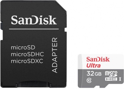 Card de memorie microSDHC 32GB clasa 10 + adaptor SD, Sandisk SDSQUNR-032G-GN3MA