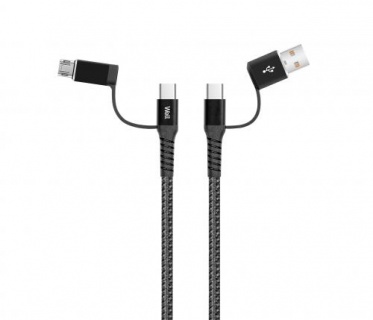 Cablu de incarcare si date 4 in 1 USB 2.0 Negru 1m, CABLE-USBC/USBC/U-1GY02-WL