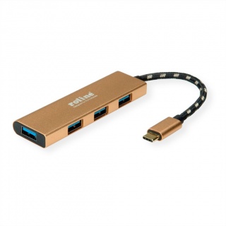 HUB USB 3.2 Gen1 type C la 4 x USB-A Gold, Roline 14.02.5049