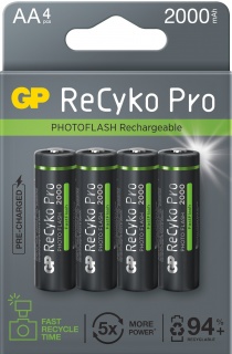 Set 4 acumulatori PHOTOFLASH ReCyko Pro 2000mAh AA (R6) 1.2V NiMH, GP Batteries GPRHC212F002