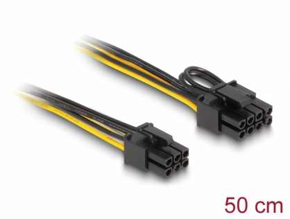 Cablu de alimentare PCI Express 6 pini la PCI Express 6+2 pini T-T 0.5m, Delock 83004
