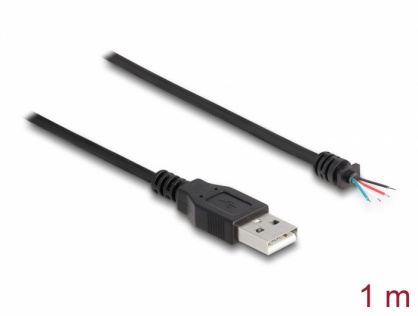 Cablu USB 2.0-A la 4 fire deschise 1m Negru, Delock 64184