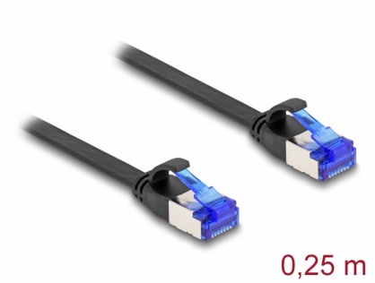 Cablu de retea RJ45 FTP Cat.6A flat/flexibil 0.25m Negru, Delock 80172