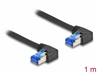 Cablu de retea RJ45 Cat.6A SFTP LSOH unghi 90 grade dreapta 1m Negru, Delock 80214