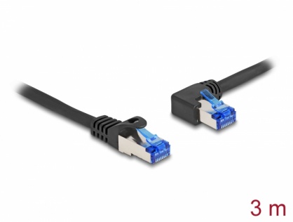 Cablu de retea RJ45 Cat.6A SFTP LSOH drept/unghi 90 grade stanga 3m Negru, Delock 80220